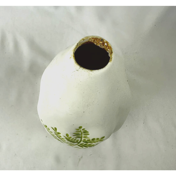Rustic Fern Pottery Vase Organic Shape Warm White Green Fern Leaves - Picture 7 of 12